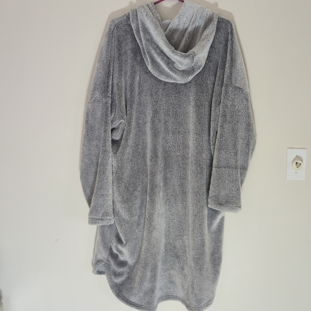 Denver Hayes Size XXL Grey Velour Plush Hooded Night Shirt Sleepwear Cozy PJ - Picture 7 of 9